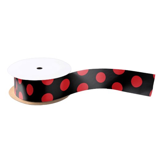 Big Red Polka Dots on Black Towel Satinband (Spule)