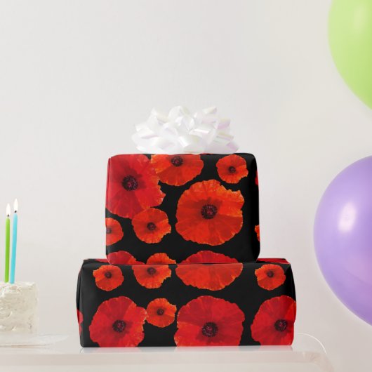 Big Red Poppies auf schwarz Geschenkpapier (Partygeschenke)