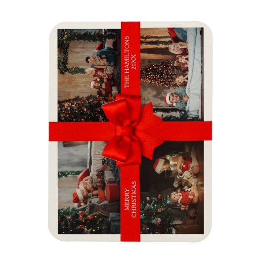 Big Red Ribbon Christmas Custom 4 Photo Decorative Magnet (Vertikal)