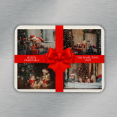 Big Red Ribbon Christmas Custom 4 Photo Decorative Magnet