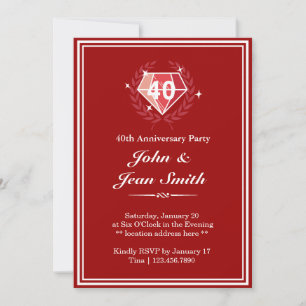 Big Red Ruby Gems 40. Jubiläums-Party-Einladungen Einladung
