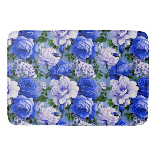 Big Retro Blue Rose Blume Badematte (Vorderseite)