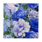 Big Retro Blue Rose Blume Fliese (Vorderseite)