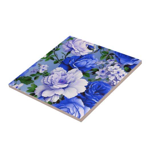 Big Retro Blue Rose Blume Fliese (Seite)