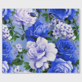 Big Retro Blue Rose Blume Geschenkpapier (Flach)