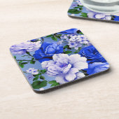 Big Retro Blue Rose Blume Getränkeuntersetzer (Linke Seite)