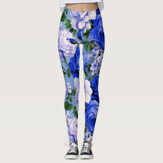 Big Retro Blue Rose Blume Leggings
