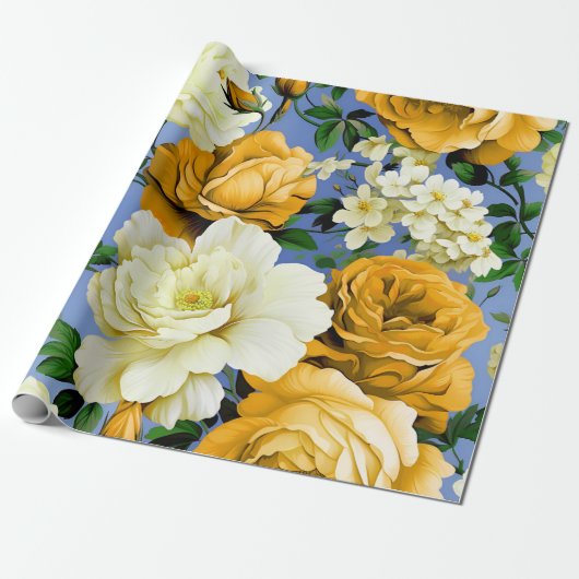 Big Retro Gelbe Rose Blume Geschenkpapier (Ungerollt)