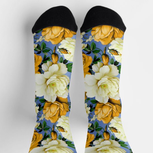 Big Retro Gelbe Rose Blume Socken (Oben)