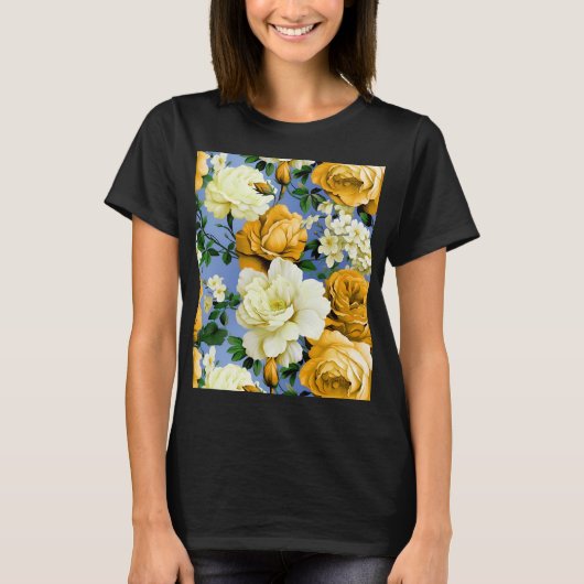 Big Retro Gelbe Rose Blume T-Shirt (Vorderseite)