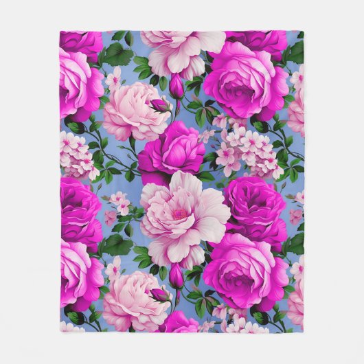 Big Retro Lila Rose Blume Fleecedecke (Vorderseite)