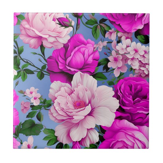 Big Retro Lila Rose Blume Fliese (Vorderseite)