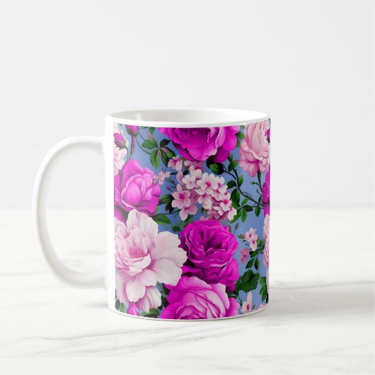 Big Retro Lila Rose Blume Kaffeetasse (Links)