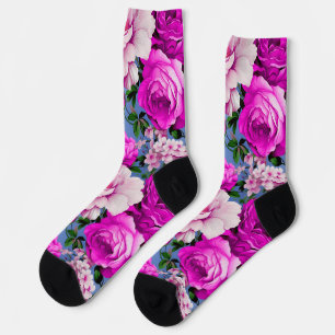 Big Retro Lila Rose Blume Socken