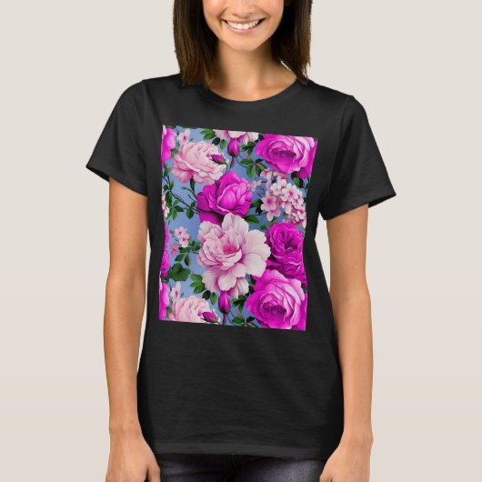 Big Retro Lila Rose Blume T-Shirt (Vorderseite)