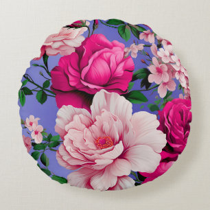 Big Retro Rosa Blume Rundes Kissen