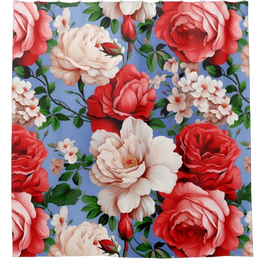Big Retro Rote Rose Blume Duschvorhang (Vorderseite)