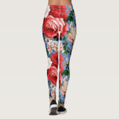 Big Retro-Rote Rose-Blume Leggings (Rückseite)