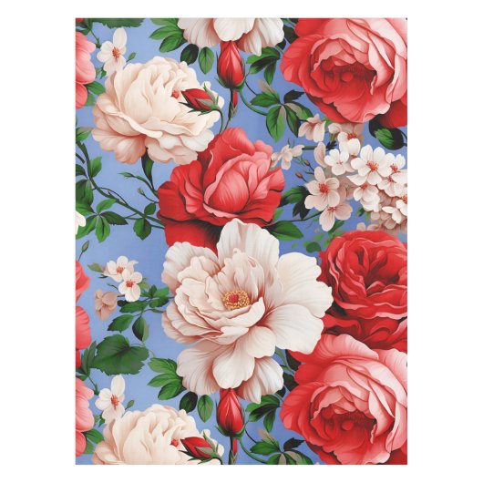 Big Retro Rote Rose Blume Tischdecke (Vorderseite)