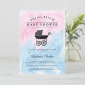 Big Reveal Pink + Blue Baby Dusche Einladung (Stehend Vorderseite)