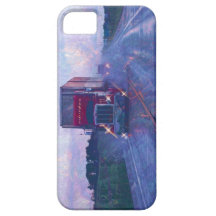 Big Rig Red Truck in einem Regenwetterfall