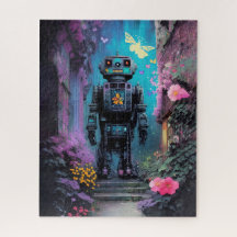 Big Robot in einer mystischen Lila Blumennacht