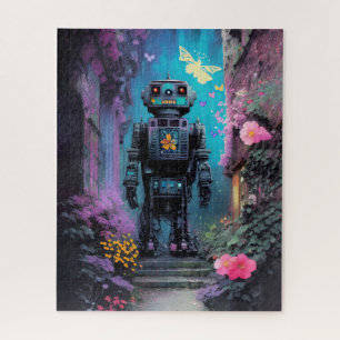 Big Robot in einer mystischen Lila Blumennacht Puzzle