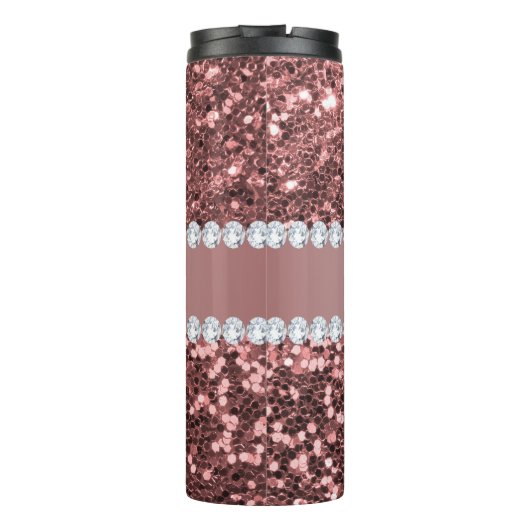 Big Rose Gold Imitats Glitzer und Diamanten Thermosbecher (Rückseite)