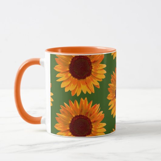 Big Rustic Orange Sonnenblumenmuster Blumenmuster Tasse (Links)