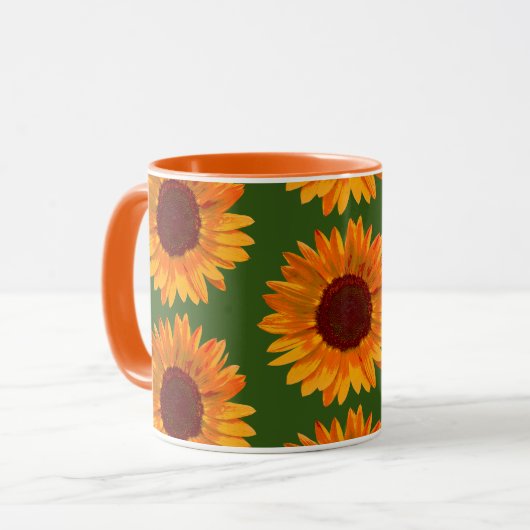 Big Rustic Orange Sonnenblumenmuster Blumenmuster Tasse (Vorderseite Links)