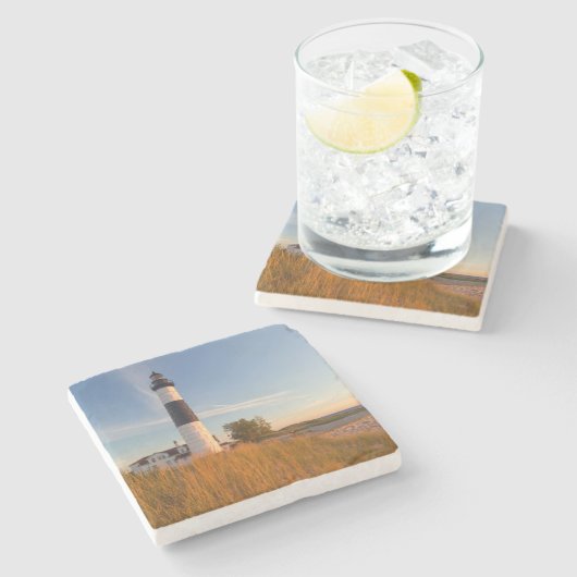 Big Sable Point Leuchtturm am Lake Michigan 3 Steinuntersetzer (Seitenansicht)