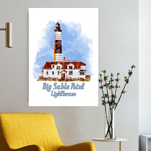 Big Sable Point Leuchtturm Aquarell - Michigan Fotodruck