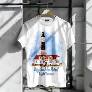 Big Sable Point Leuchtturm Aquarell - Michigan T-Shirt