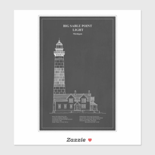 Big Sable Point Lighthouse - Michigan - PD Aufkleber (Blatt)