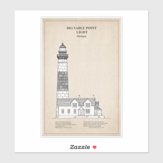 Big Sable Point Lighthouse - Michigan - SBD Aufkleber (Blatt)