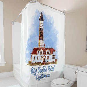 Big Sable Point Lighthouse Watercolor - Michigan Duschvorhang