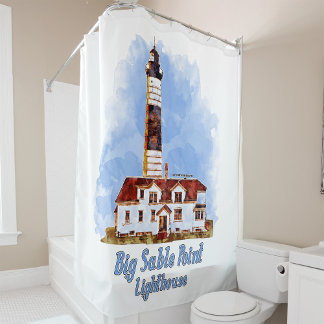Big Sable Point Lighthouse Watercolor - Michigan Duschvorhang