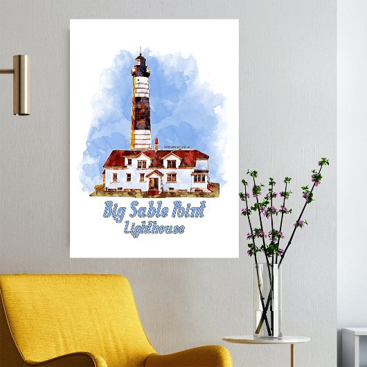 Big Sable Point Lighthouse Watercolor - Michigan Fotodruck