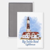 Big Sable Point Lighthouse Watercolor - Michigan Magnet (Vorderseite/Rückseite)