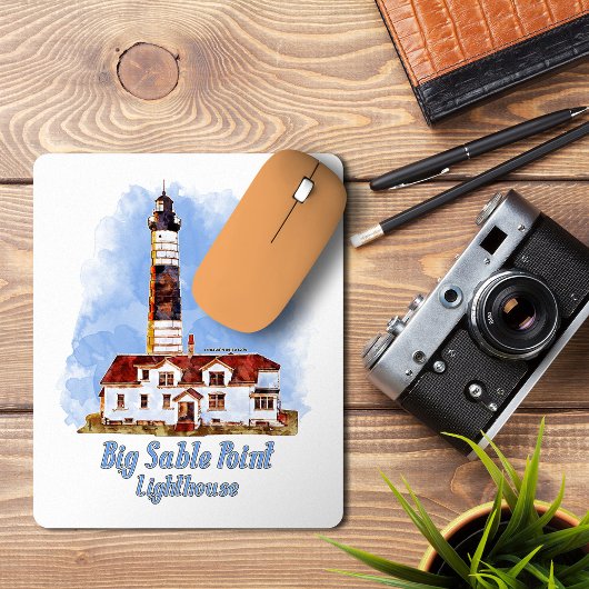 Big Sable Point Lighthouse Watercolor - Michigan Mousepad