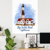 Big Sable Point Lighthouse Watercolor - Michigan Poster (Heimbüro)