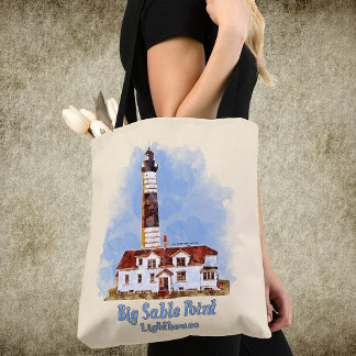 Big Sable Point Lighthouse Watercolor - Michigan Tasche