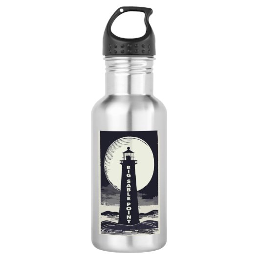 Big Sable Point Michigan Lighthouse Moon Edelstahlflasche (Vorderseite)
