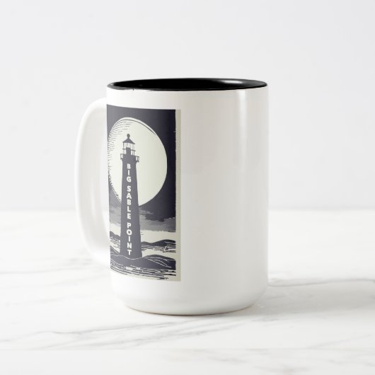 Big Sable Point Michigan Lighthouse Moon Zweifarbige Tasse (Vorderseite Links)