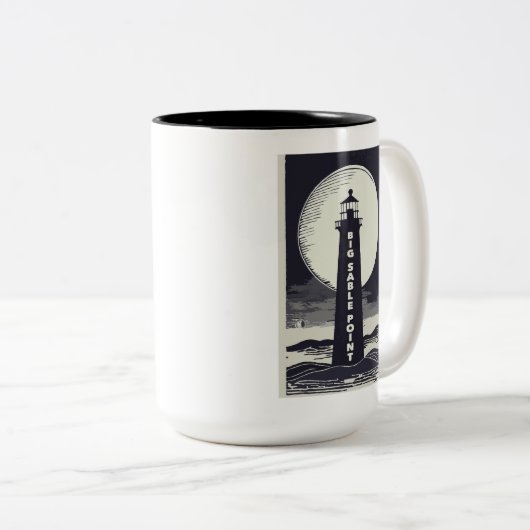 Big Sable Point Michigan Lighthouse Moon Zweifarbige Tasse (VorderseiteRechts)