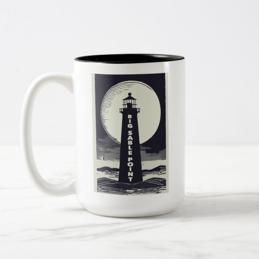Big Sable Point Michigan Lighthouse Moon Zweifarbige Tasse (Links)