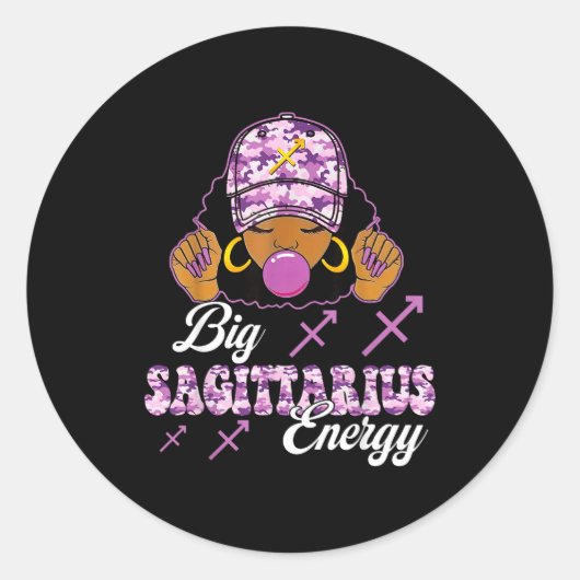Big Sagittarius Energy Afro Girl With Purple Camou Runder Aufkleber (Vorderseite)