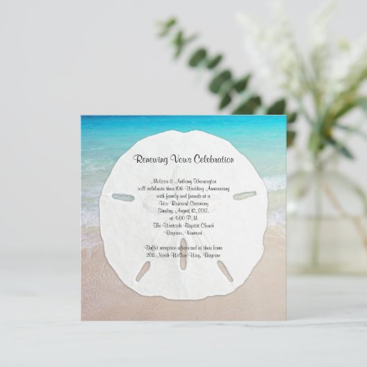 Big Sand Dollar Seaside Vow Renewal Einladung (Stehend Vorderseite)