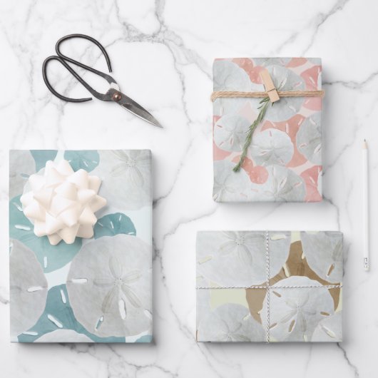Big Sand Dollars Gemusterte flache Wrapping Paper  Geschenkpapier Set (Vorderseite)