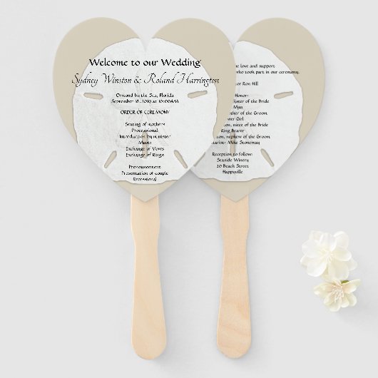 Big Sand Dollars Herz-Shaped Wedding Fan Programm Fächer (Vorne und Hinten)